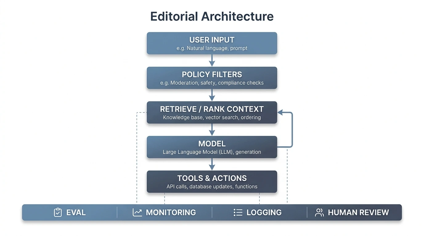Accessible overview of how AI applications stack data, models, evaluation, and deployment for everyday use cases